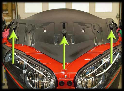 Remove Garnish and Clamp Hardware -
			Winbender Electrically Adjustable Motorcycle Windshields